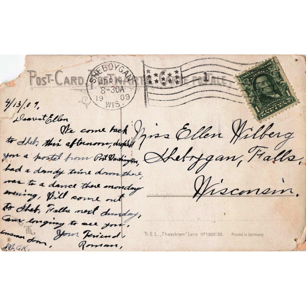 Antique 1909 Forget Me Not Postcard Sheboygan WI Germany Divided Back G - Picture 2 of 2
